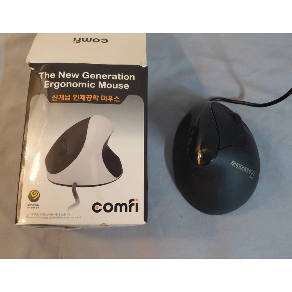 Comfi N1600 Ergonomic Vertical Wired Optical Mouse 1600 DPI USB 5 Button Black